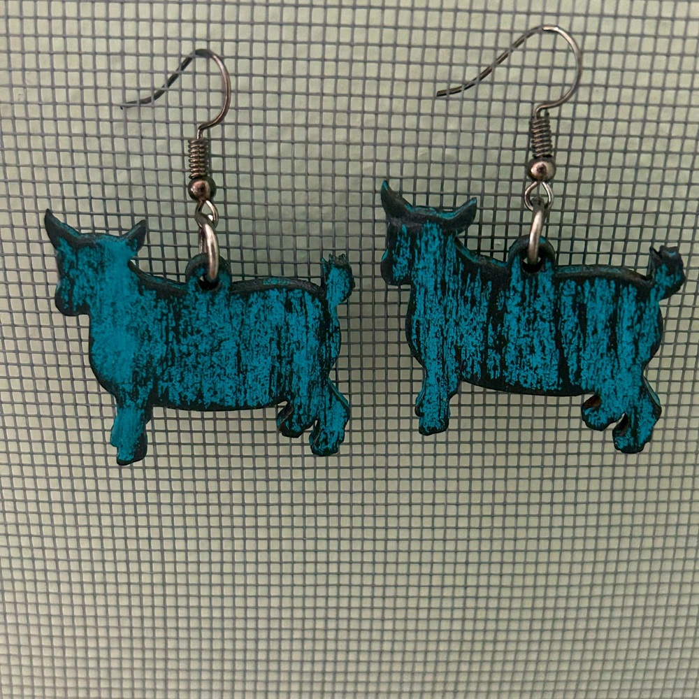 Rustic Blue Cow Earrings